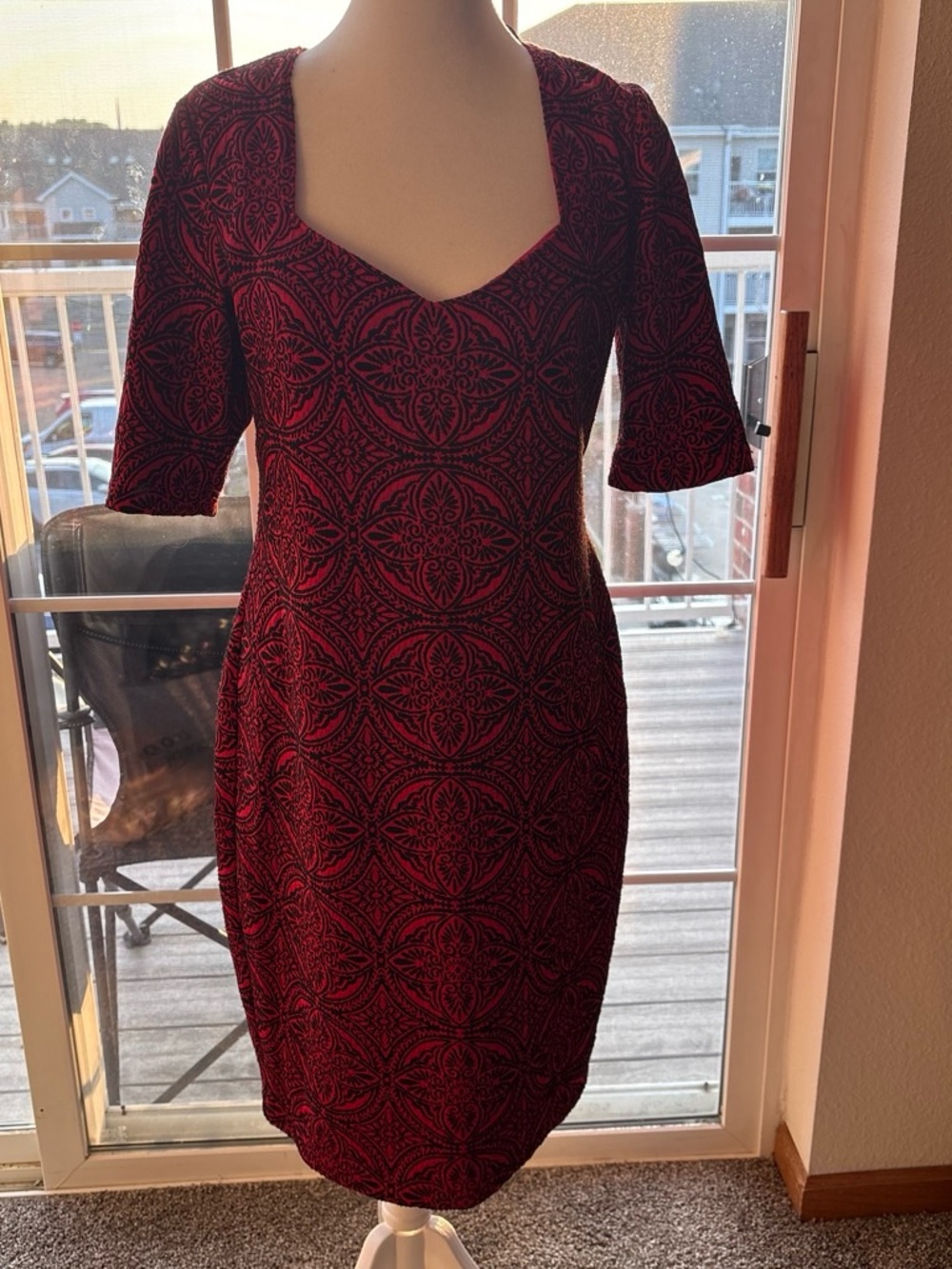 Bisou Bisou Red and Black Patterned Midi Dress